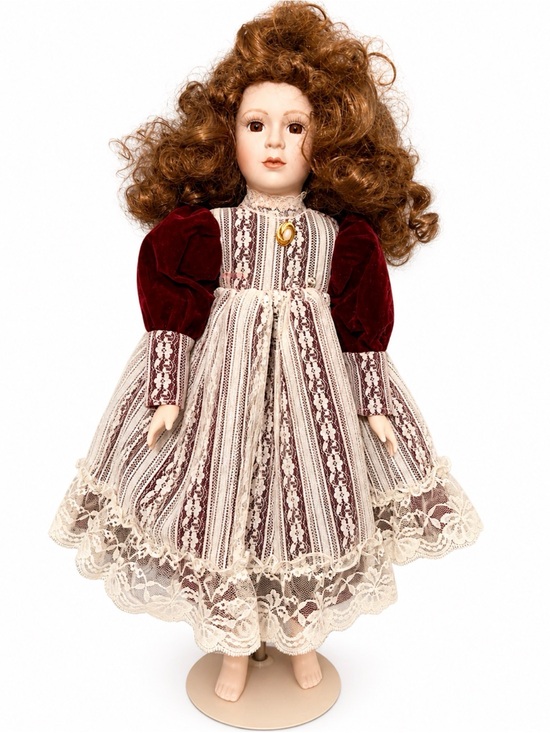 Vintage Other - Vintage Porcelain Doll Limited Edition #723/3500 Victorian Lace Dress Red Velvet
